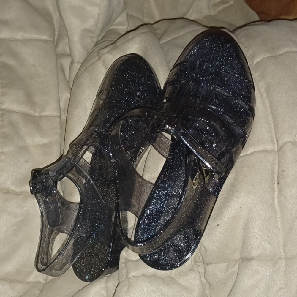 Charcoal clear glitter jelly sandals